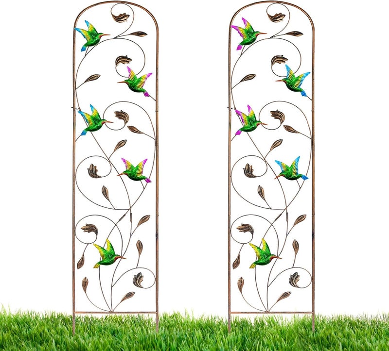 LEWIS&WAYNE 2 Pack Metal Garden Trellis with Colorful Hummingbird 60 Inch High Outdoor Decoration Arched Fence Trellis for Climbing Plants for Patio, Lawn, Yard, Backyard, Wall Brackets - Image 1